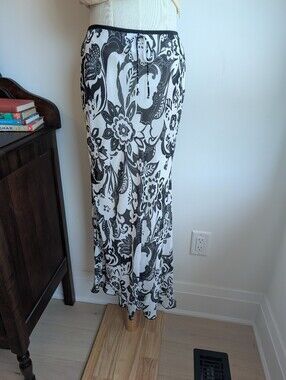 Y2K Black And White Floral Bias Cut Midi Skirt